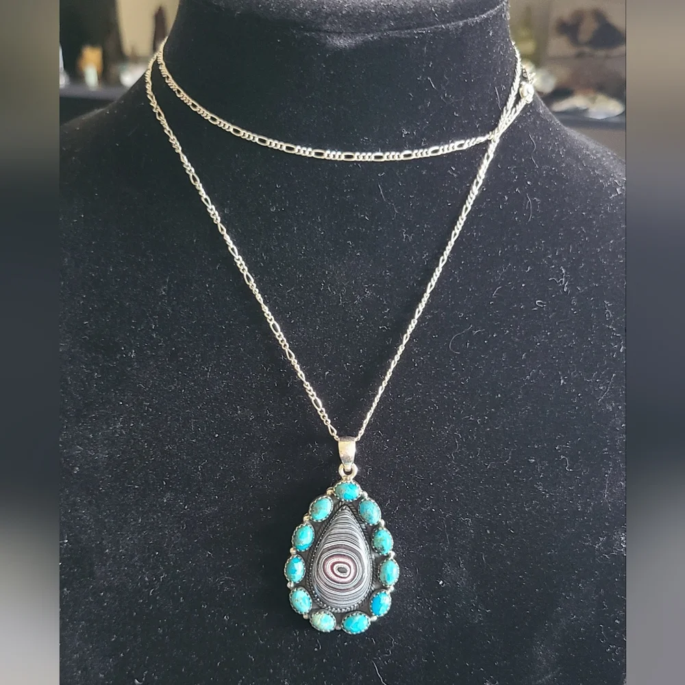 Gorgeous Turquoise and Fordyte Solid Sterling Silver Pendant